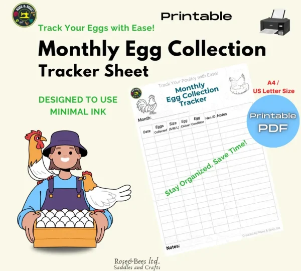 Monthly Chicken Egg Collection Log Tracker | Instant Download | A4 US Letter Printable PDF| Monthly Egg Production Records | Egg Log