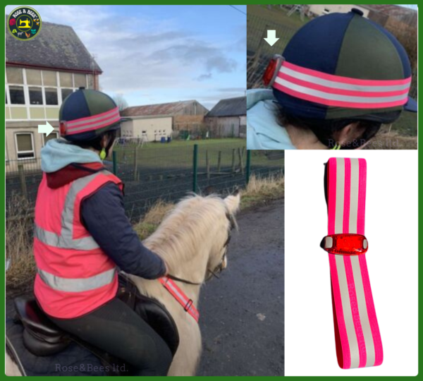 Hi-Viz Reflective Riding Hat Band with LED Light | Helmet Band | Orange, Lime, Yellow, Pink, Blue | Equestrian Safety Horse Riders Outdoor - Image 3