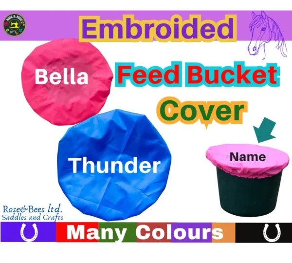 Personalised Embroidered Feed Bucket Covers | Custom Feed Bowl Cover | Feed Bucket Cover | Pink Feed Cover | Blue Feed Cover | Equestrian