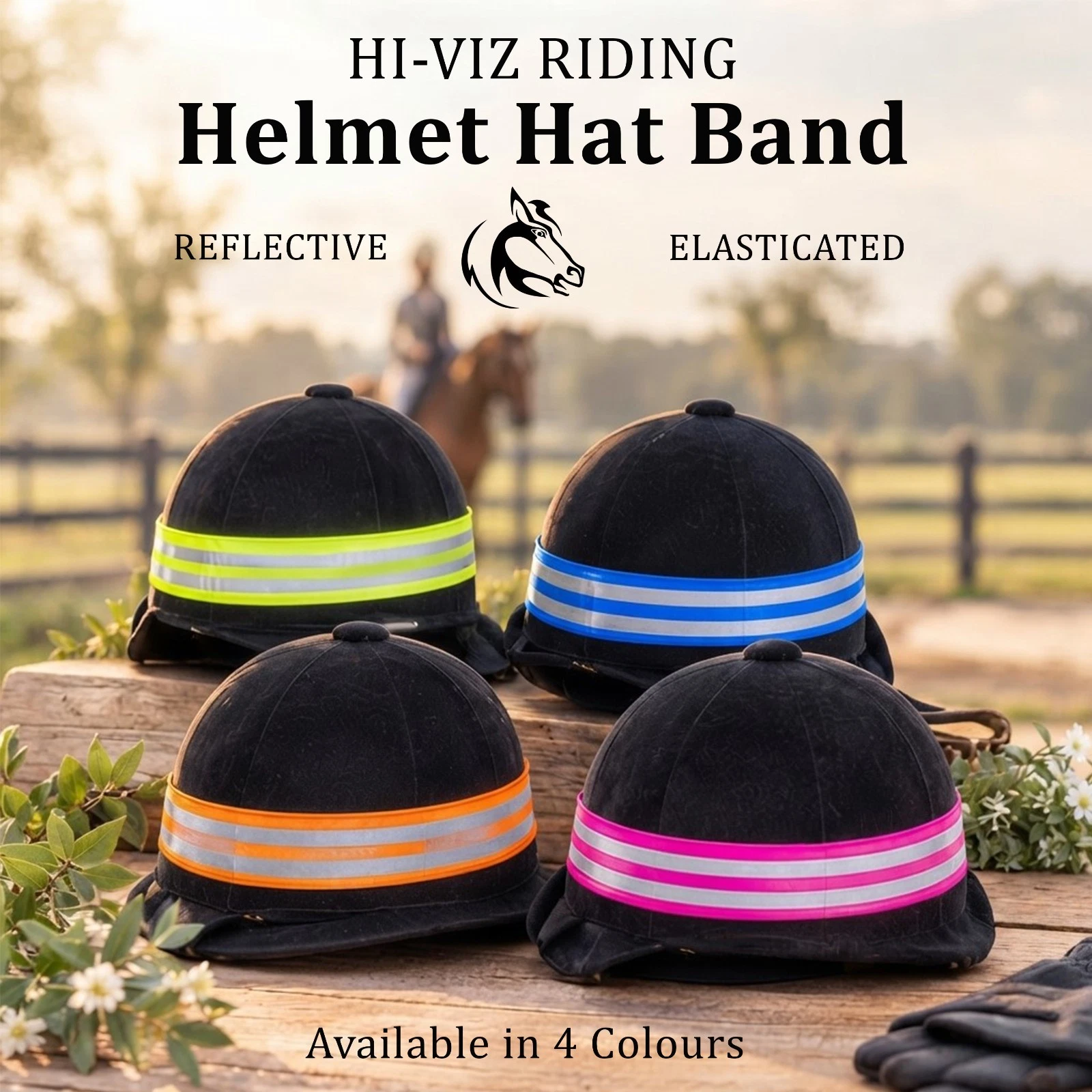 Elasticated Hi Viz Reflective Hat Head Band | Horse Riding