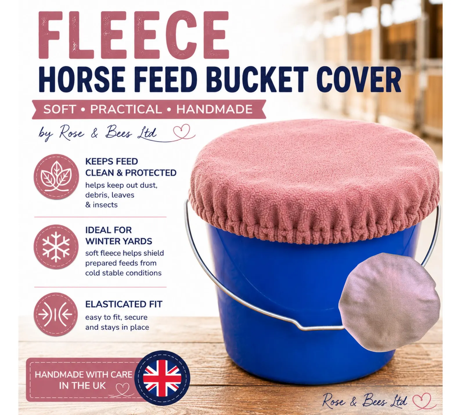 FLEECE BUCKET COVER | Elasticated Horse Feed Bucket Cover | Feed Bowl Cover | Horse Stable Accessory | Multiple Sizes | Equestrian Care
