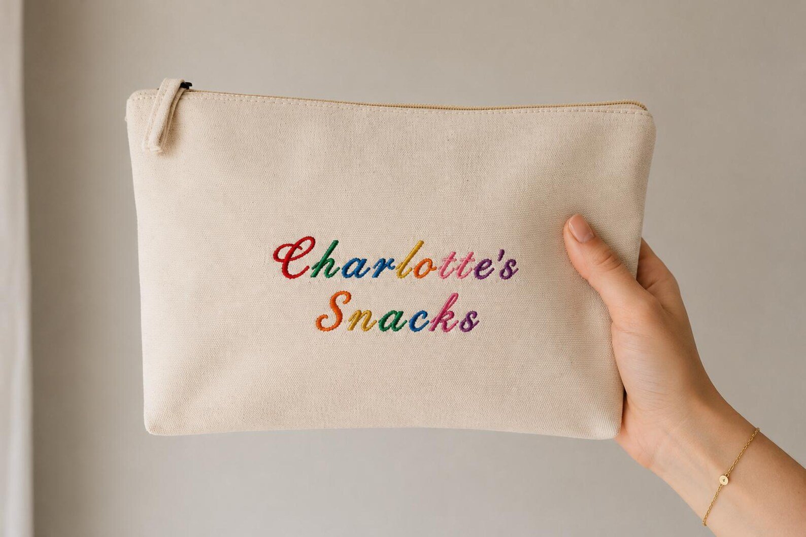 Personalised Embroidered Makeup Bag, Organic Cotton Canvas Pouch, Custom Name Pencil Case, Teacher Gift, Bridesmaid Gift for Her | Storage